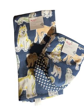 Blue Dog Print Kitchen Towel and Grabber Mitt Set